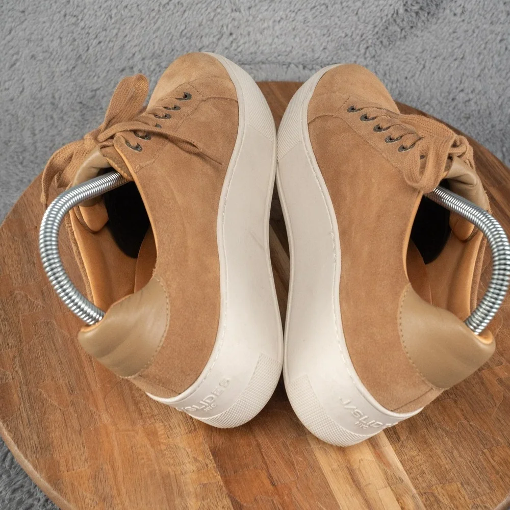 JSLIDES TAN SUEDE PLATFORM SNEAKERS SIZE 7.5